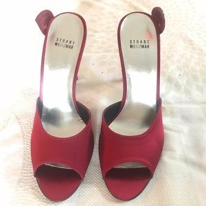 Red satin Stuart Weitzman heels